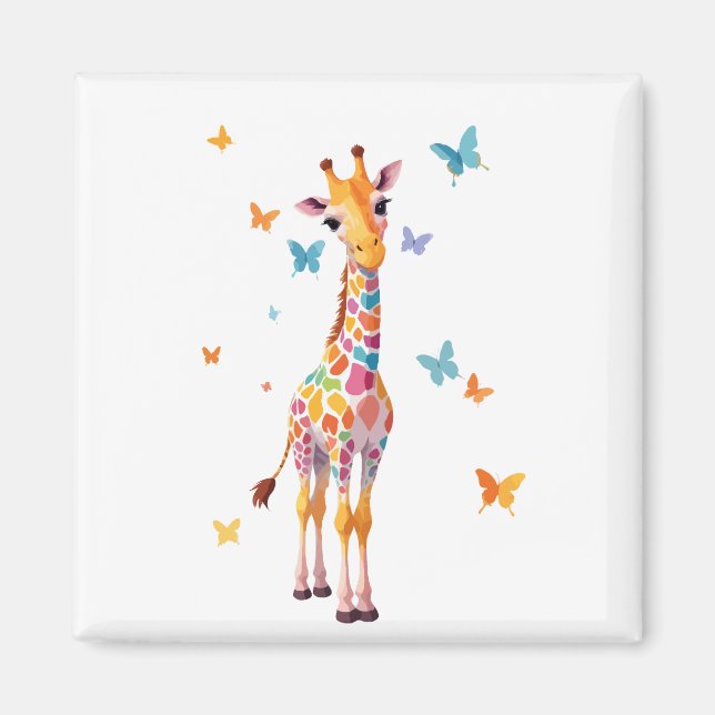 Imán Giraffe Vector Pintura Adorable Diversión Reproduc (Frente)