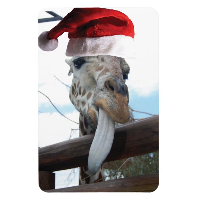 Imán Giraffe vistiendo a un Gorra de Santa Claus (Vertical)