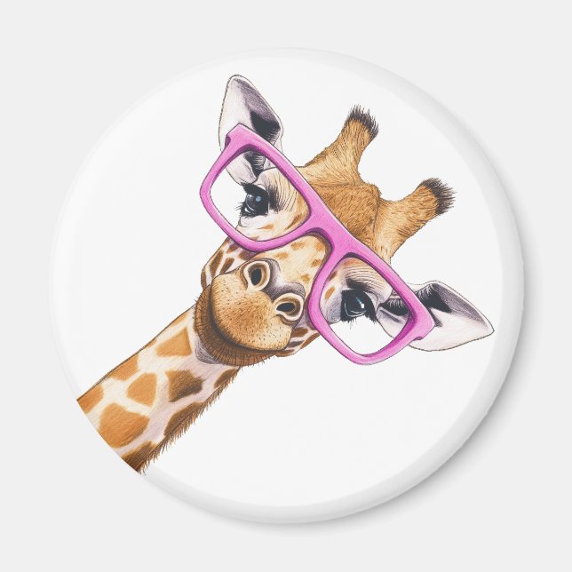 Imán Giraffe with Pink Glasses Cute Animal Magnet (Frente)
