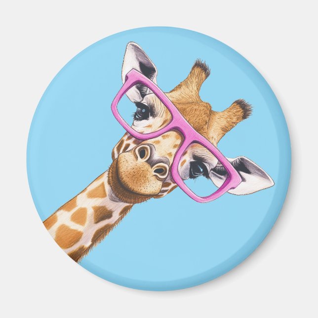 Imán Giraffe with Pink Glasses Cute Animal Magnet #2 (Frente)
