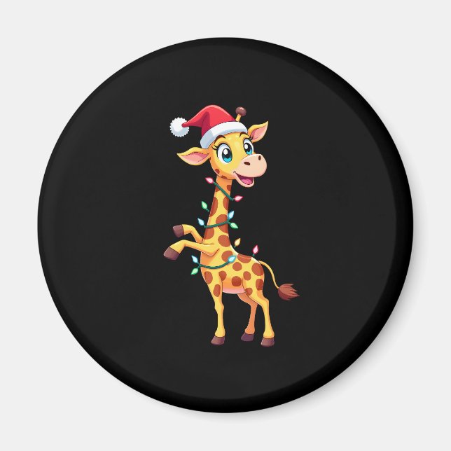 Imán Giraffe Xmas Lighting Funny Santa Giraffe Christma (Frente)
