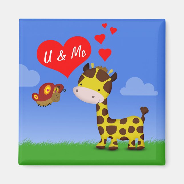 Imán Giraffe y mariposa enamorada (Frente)