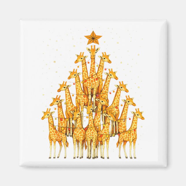 Imán Giraffes Forming Christmas Tree Lights Star Safari (Frente)