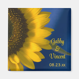 Imán Girasol amarillo en Boda azul