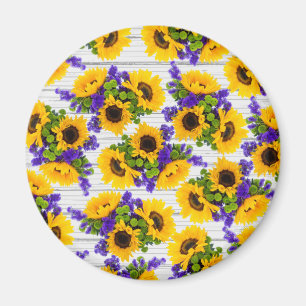 Imán Girasol amarillo púrpura de madera blanco rústic