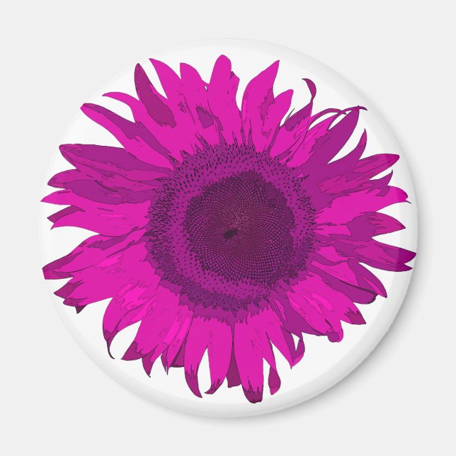 Imán Girasol de arte pop rosa (Frente)