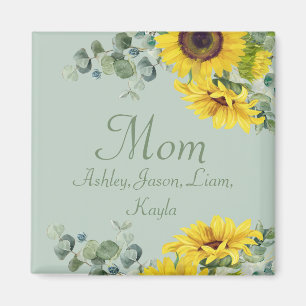 Imán Girasol floral personalizado para mamá con 4 a 8 n