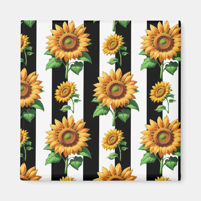 Imán Girasol Floral Rayas Blancas y Negras  (Frente)