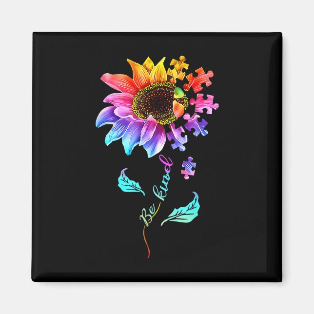Imán Girasol Sea Kind Puzzle Piece Autism Awareness Mo (Frente)
