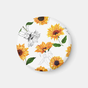 Imán girasoles dibujados a mano: patrón amarillo vibran