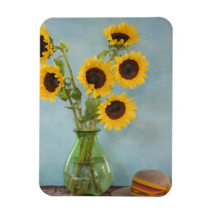 Imán Girasoles en jarrón sobre mesa