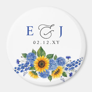 Imán Girasoles Florales Azul Real Bodas Modernas