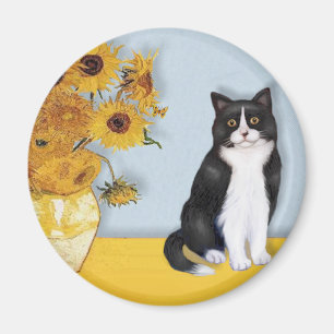Imán Girasoles - Gato de traje blanco y negro