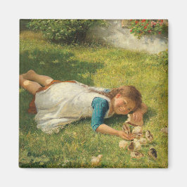 Imán Girl Playing with Chicks (Hen and Chicken)