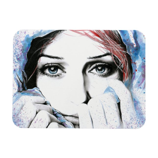 Imán Girl portrait Pretty eyes Watercolor painting art (Horizontal)