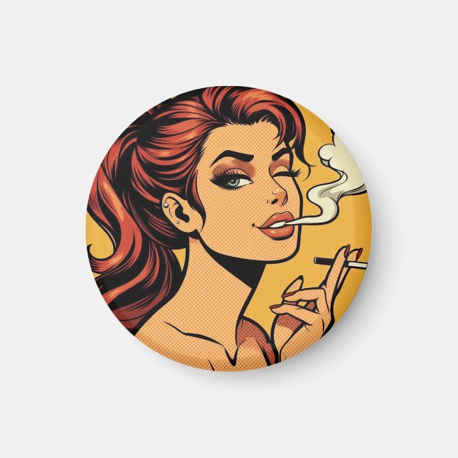 Imán Girl Stoner | Comic book pop art | Smoking lovers (Frente)