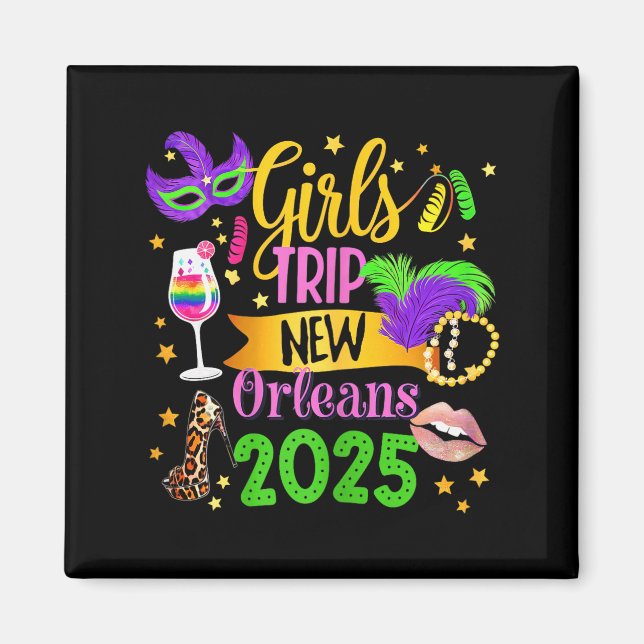 Imán Girls Trip New Orleans 2025 Mardi Gras Mask Beads  (Frente)