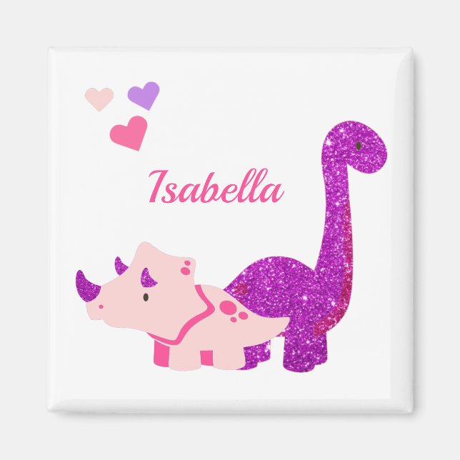 Imán Girly Dinosaur Pink Personalizado (Frente)