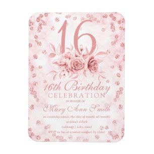 Imán Girly Marble Purpurina Rosa Dorado Floral Dulce 16
