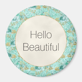 Imán Girly Mint Gold Purpurina Floral