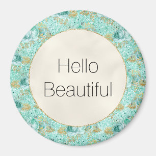 Imán Girly Mint Gold Purpurina Floral