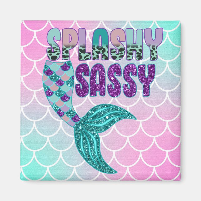 Imán Girly Splashy Sassy Pink Purple Green Mermaid (Frente)