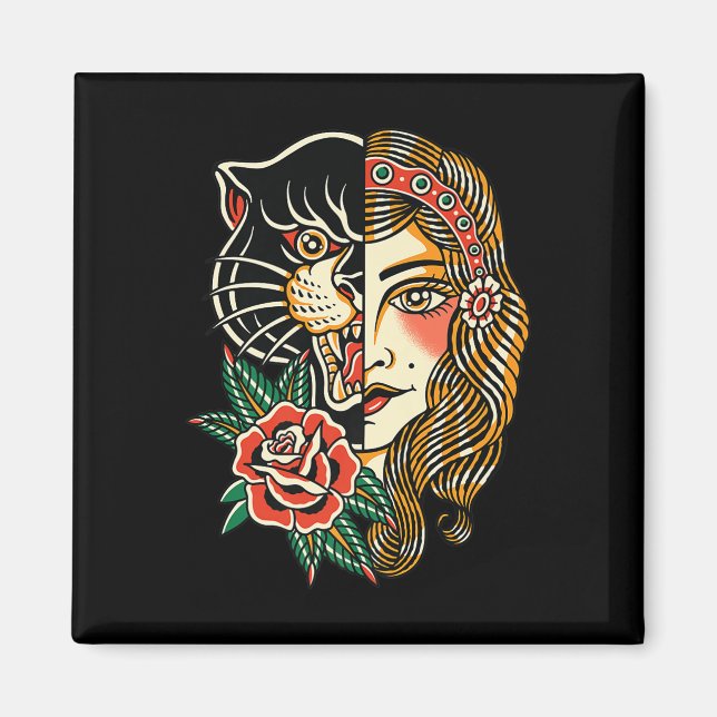 Imán Gitano pantera estadounidense tradicional tatuaje  (Frente)