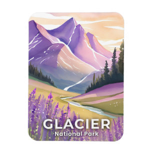 Imán Glacier National Park Lavanda Acuarela de Primav