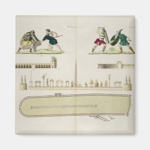 Imán Gladiadores y un plan del circo de Caracalla,