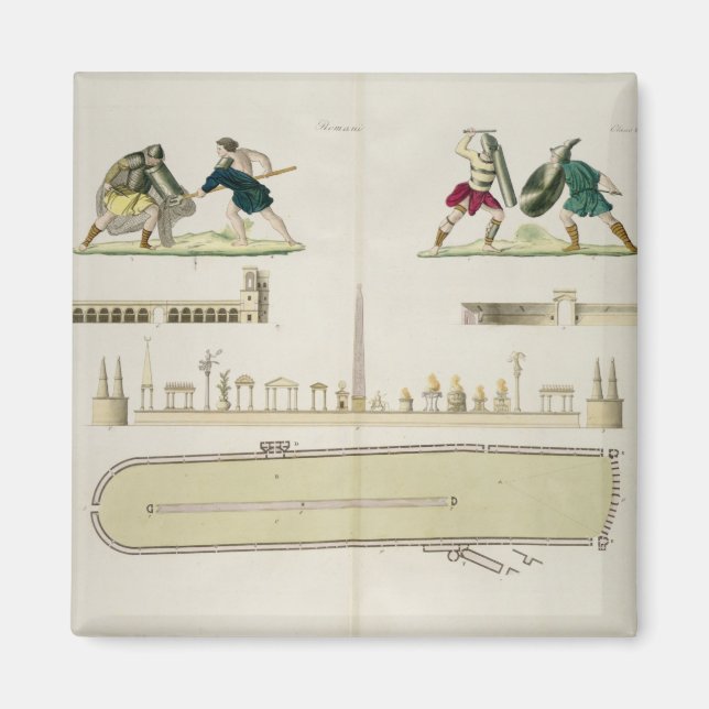 Imán Gladiadores y un plan del circo de Caracalla, (Frente)