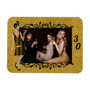 Imán Glam 1920 Flapper Chica Gold 30th Personalizado Fo