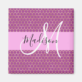 Imán Glam Fuchsia Metálico Rosa Miel Panal Monograma No