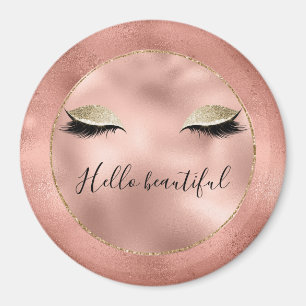 Imán Glam Glitzy Black Eyelashes de oro rosado Rosa