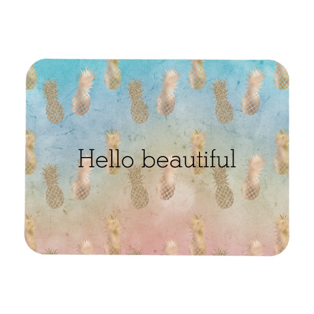 Imán Glam Gold Pineapples Aqua Pink Tye (Horizontal)