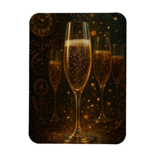Imán Glam Happy New Year Steampunk Champagne  (Vertical)