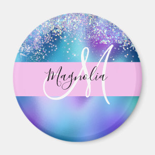 Imán Glam Holográfico Sirena Brillo Destello Monograma