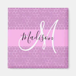 Imán Glam Lilac Monograma de Honeycomb rosa metálico