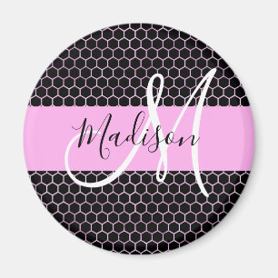 Imán Glam Negro Metálico Rosa Miel Panal Monograma Nomb