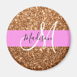 Imán Glam Pink & Copper Brillo Destellos Monograma Nomb