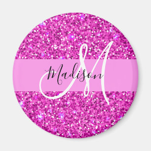 Imán Glam Pink y Magenta Brillo Monograma Nombre