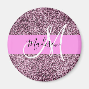 Imán Glam Pink y Violeta Brillo Monograma Nombre