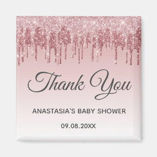 Imán Glam Rubor Pink Gold Purpurina Gracias Baby Shower