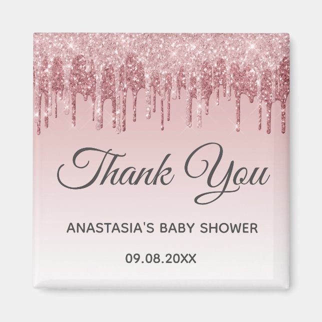 Imán Glam Rubor Pink Gold Purpurina Gracias Baby Shower (Frente)