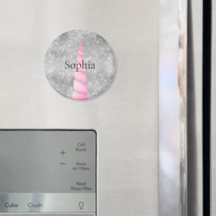 Imán Glam Unicornio rosa espumoso de plata Cumpleaños