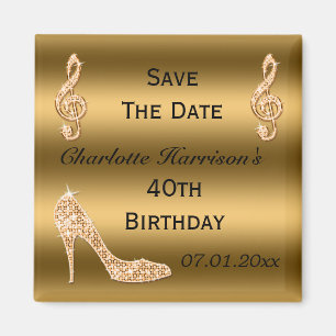 Imán Glamoroso 40 Save The Date Gold Stiletto