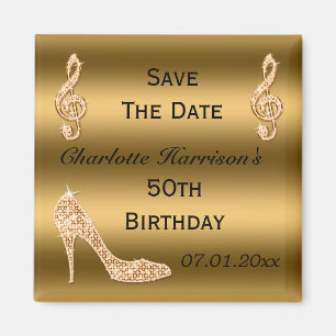 Imán Glamoroso 50 Save The Date Gold Stiletto