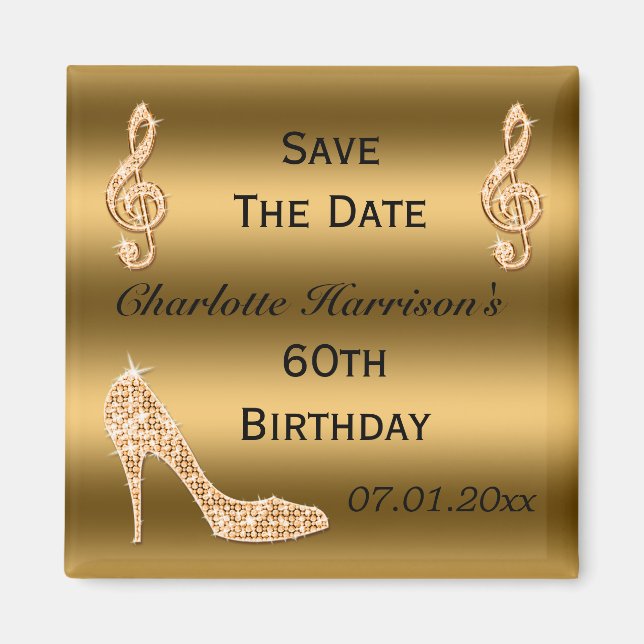 Imán Glamoroso 60 Save The Date Gold Stiletto (Frente)