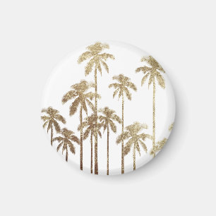 Imán Glamoroso Oro Tropical Palmeras en Blanco