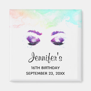 Imán Glamorosos ojos púrpuros y brotes acuarela Cumplea