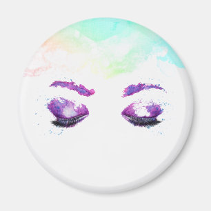 Imán Glamorosos Ojos Púrpuros y Flores Acuarela